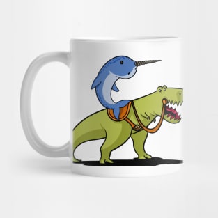 Narwhal Riding T-Rex Dinosaur Mug